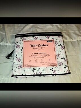Juicy Couture Pink and White Heart Print 6-Piece Sheet Set